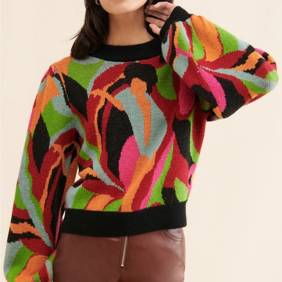 FARM Rio Sweaters - FARM Rio The Dance Multicolor Knit Sweater Vibrant Jumper Abstract Sz XS